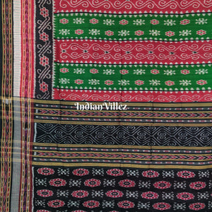 Green Red Flower with Sachipar Border Khandua Silk Saree