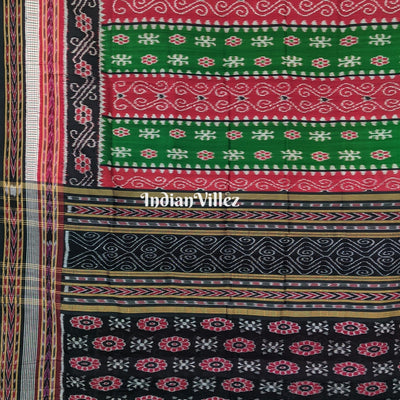 Green Red Flower with Sachipar Border Khandua Silk Saree