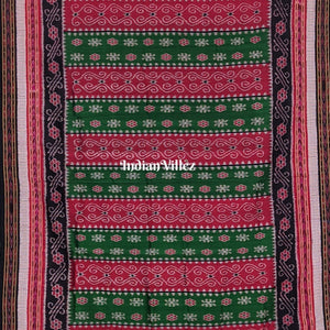 Green Red Flower with Sachipar Border Khandua Silk Saree