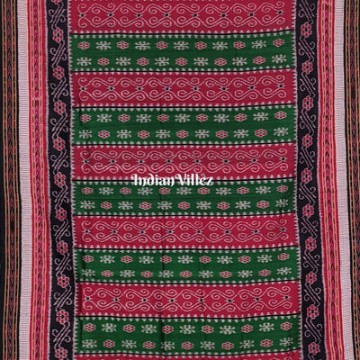 Green Red Flower with Sachipar Border Khandua Silk Saree