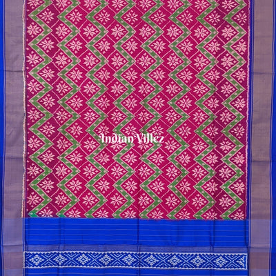 Magenta Pink & Blue Silk Handloom Pochampally Ikkat Saree