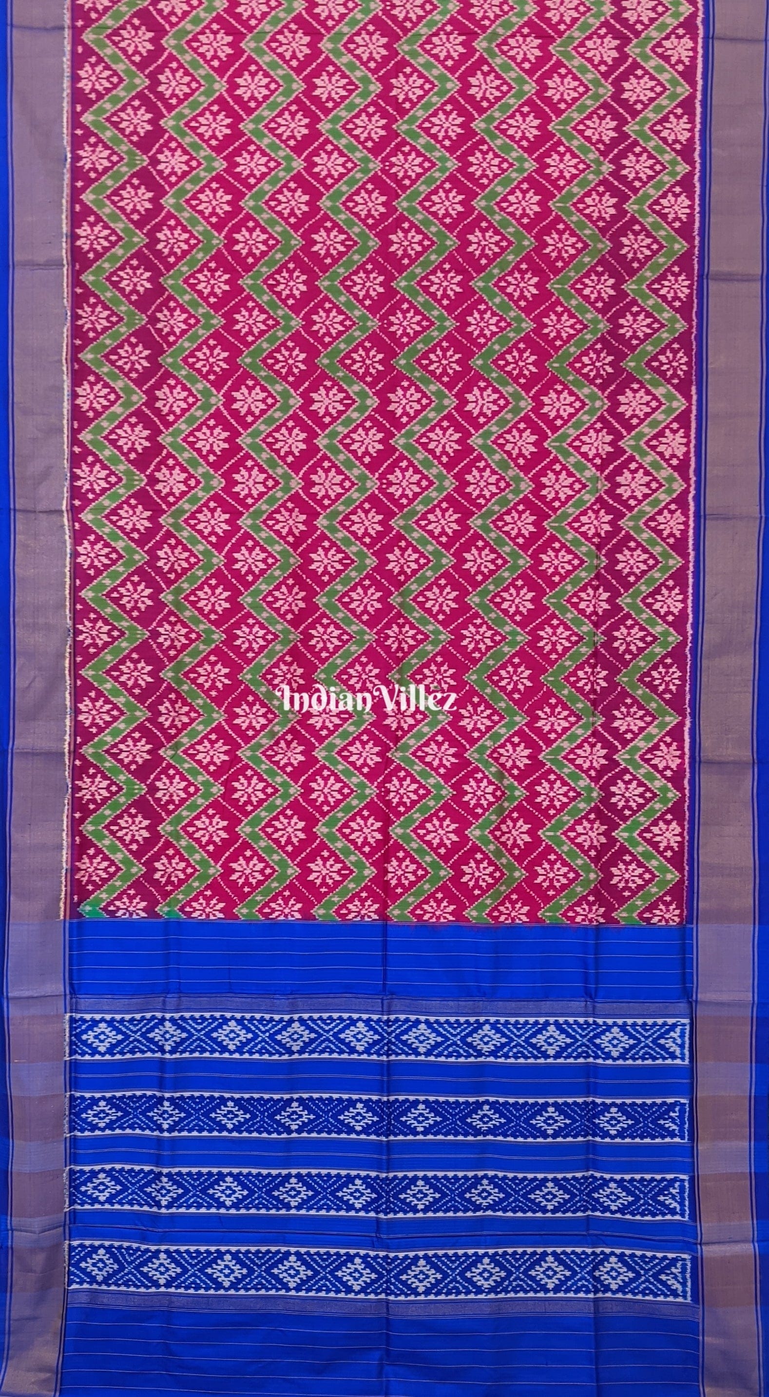 Magenta Pink & Blue Silk Handloom Pochampally Ikkat Saree
