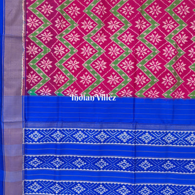 Magenta Pink & Blue Silk Handloom Pochampally Ikkat Saree