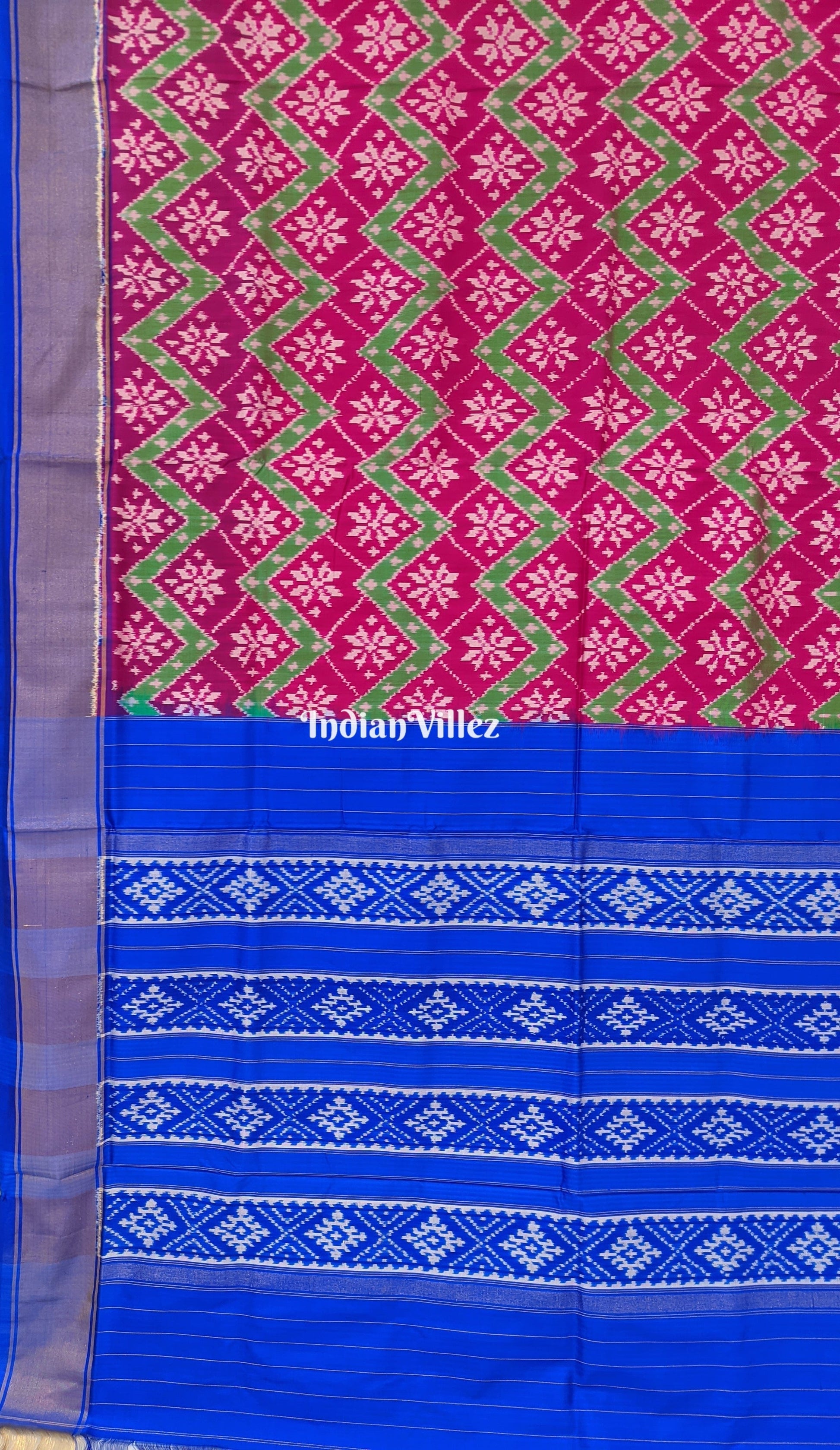 Magenta Pink & Blue Silk Handloom Pochampally Ikkat Saree