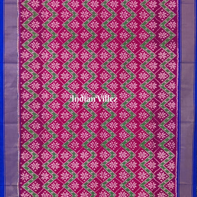 Magenta Pink & Blue Silk Handloom Pochampally Ikkat Saree