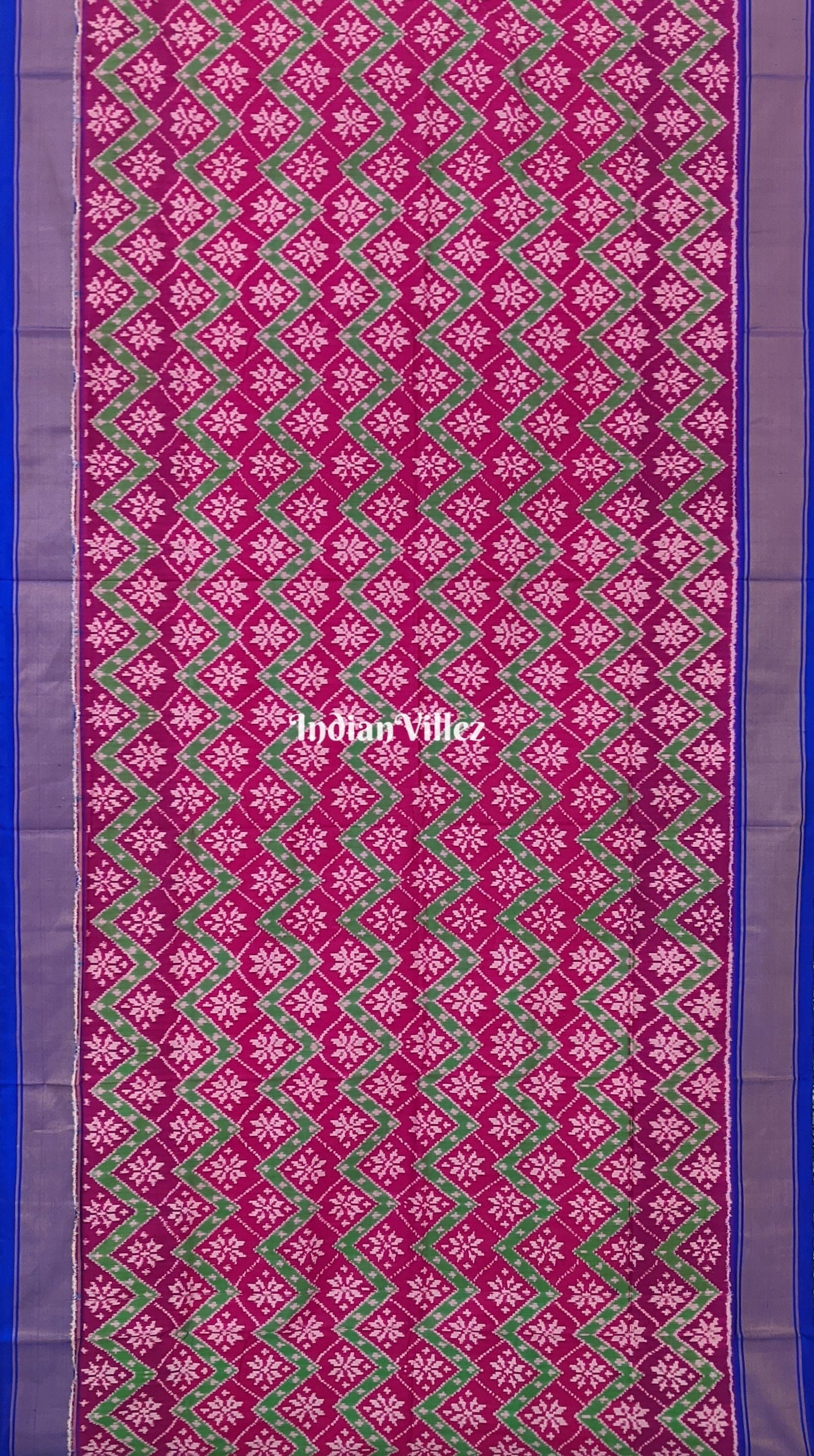 Magenta Pink & Blue Silk Handloom Pochampally Ikkat Saree