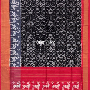 Black Gray Red Silk Handloom Pochampally Ikkat Saree