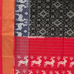 Black Gray Red Silk Handloom Pochampally Ikkat Saree