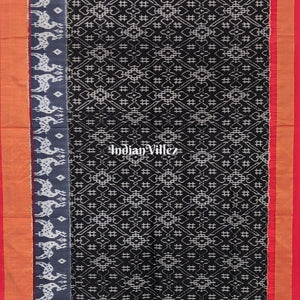Black Gray Red Silk Handloom Pochampally Ikkat Saree