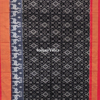 Black Gray Red Silk Handloom Pochampally Ikkat Saree
