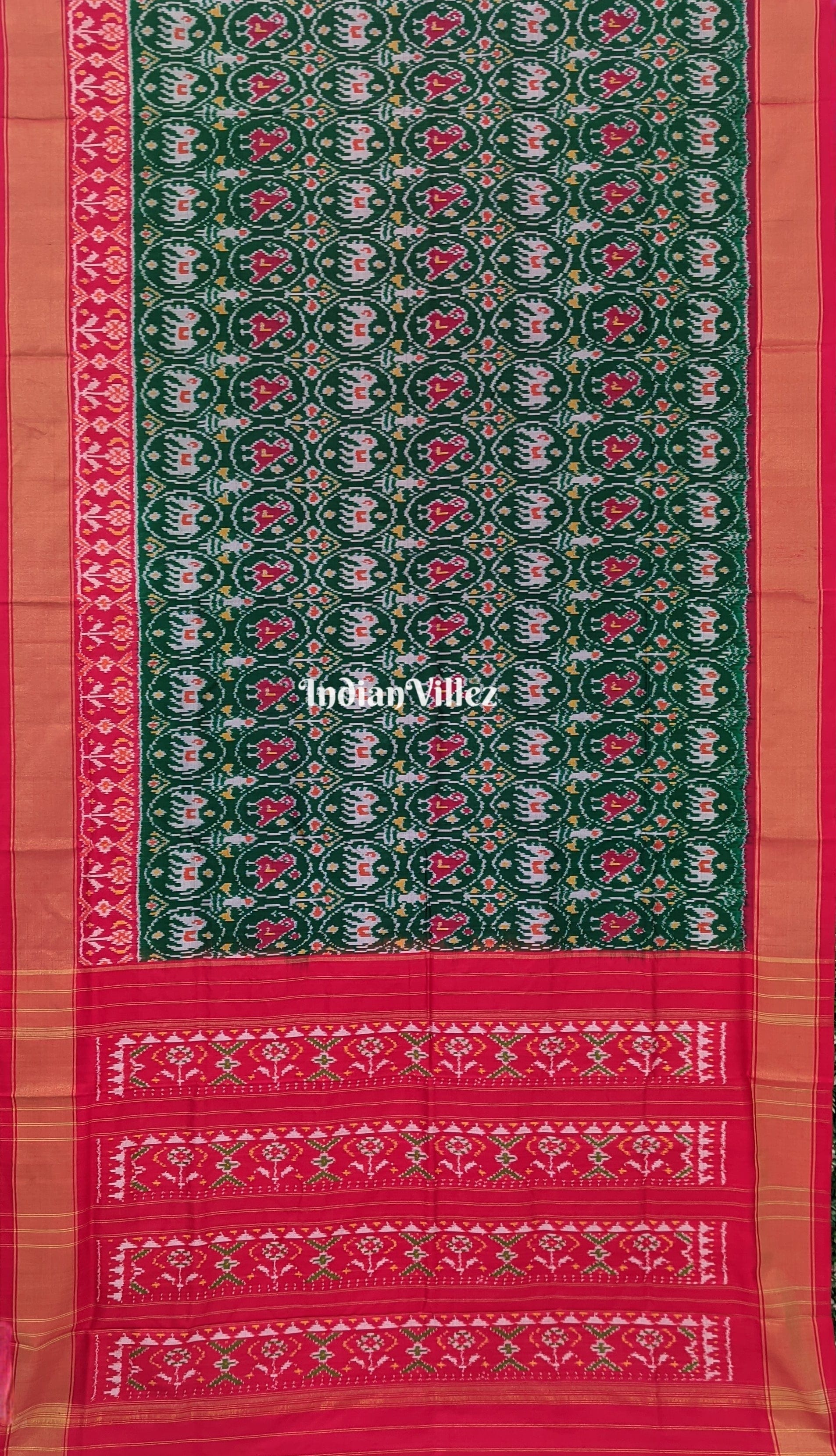 Green Red Pochampally Ikat Patola Saree