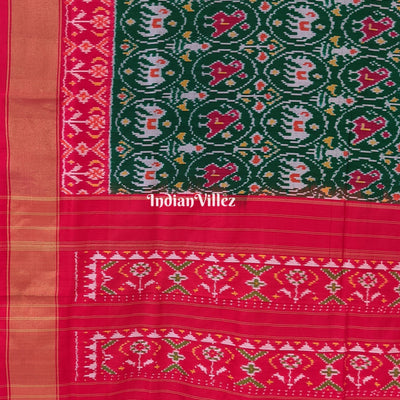 Green Red Pochampally Ikat Patola Saree