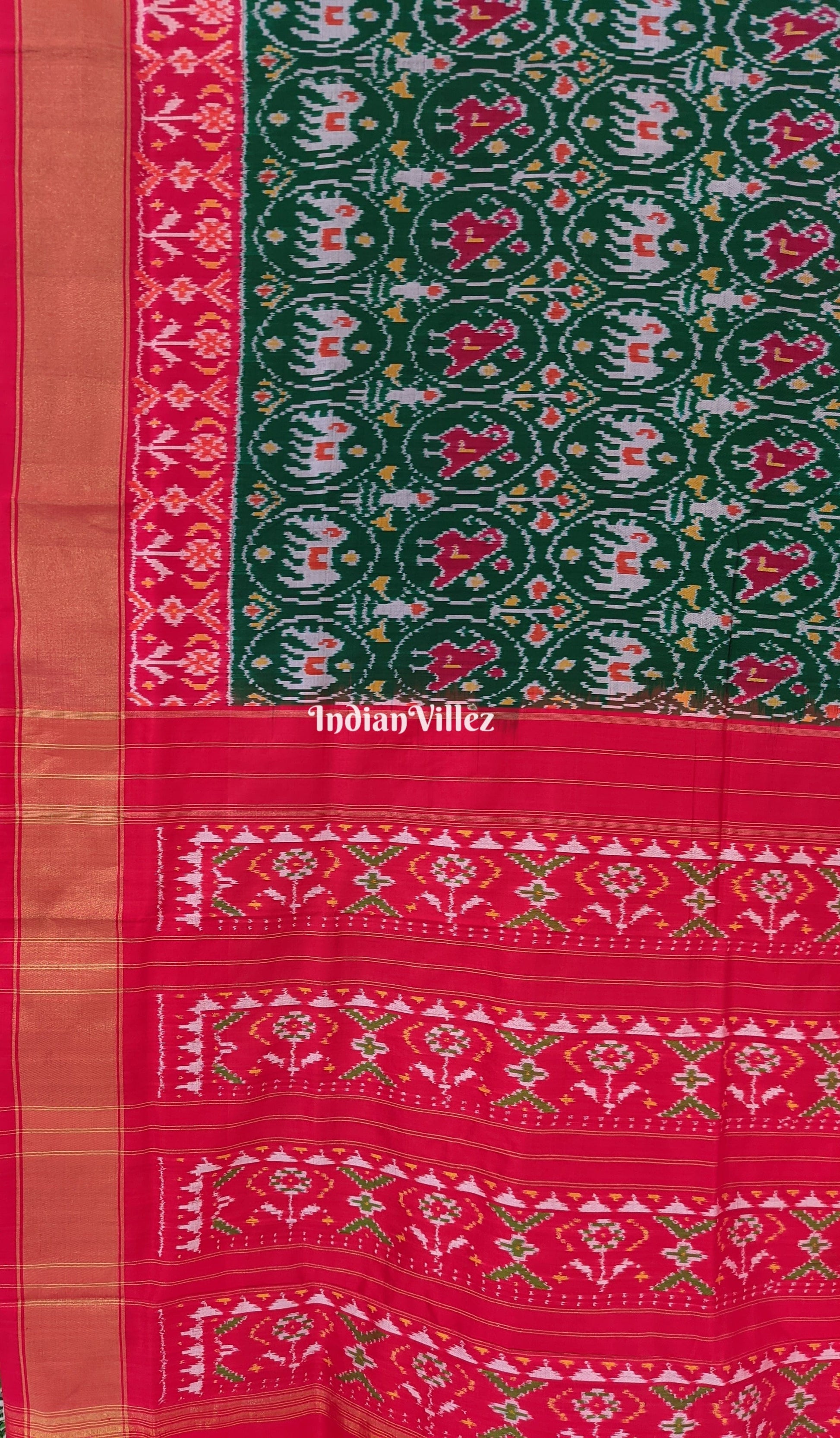 Green Red Pochampally Ikat Patola Saree