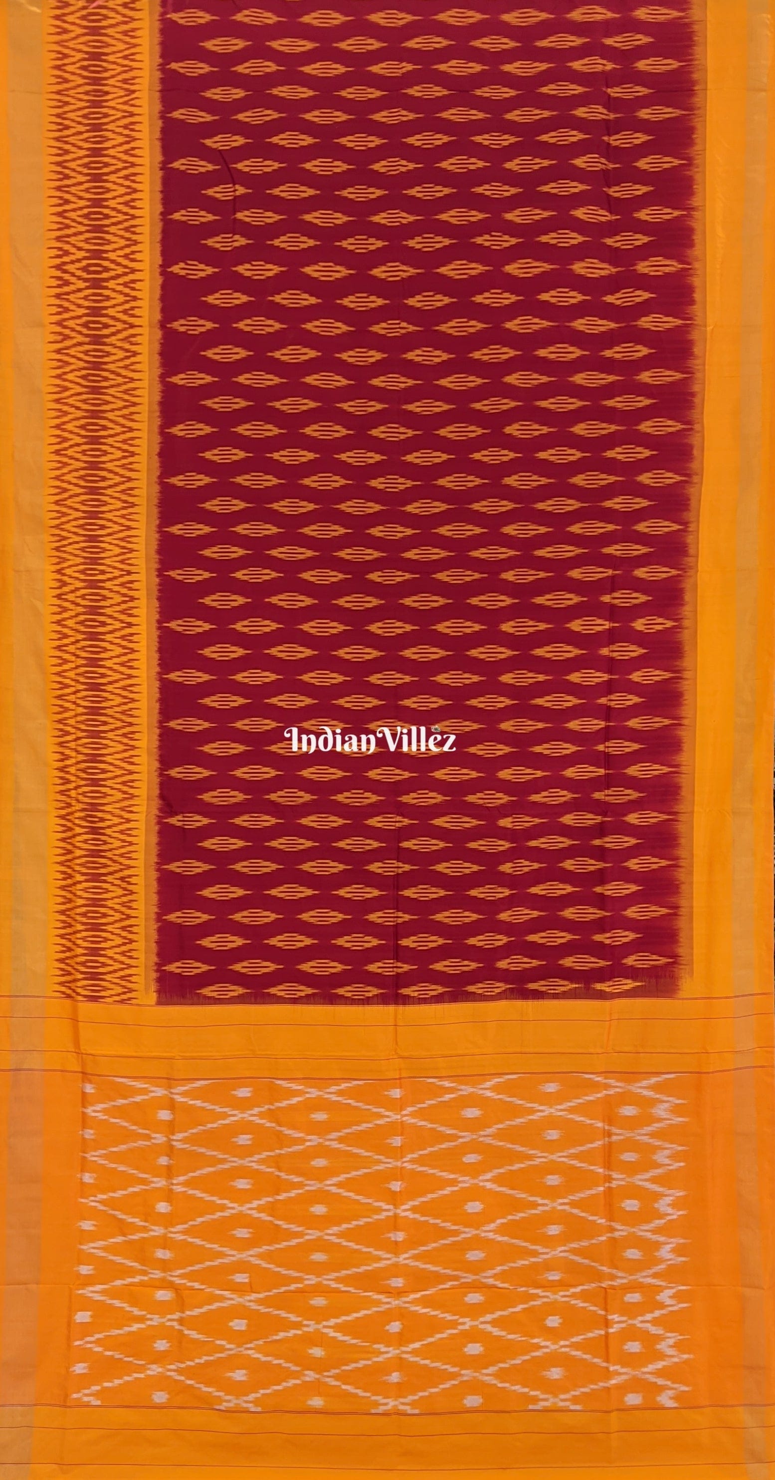 Maroon Yellow Pochampally Silk Handloom Saree
