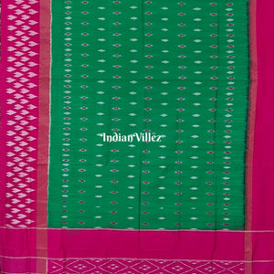 Green with Magenta Pink Pochampally Ikat Silk Saree