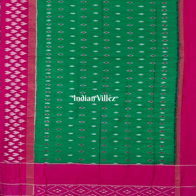 Green with Magenta Pink Pochampally Ikat Silk Saree