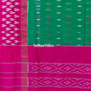Green with Magenta Pink Pochampally Ikat Silk Saree