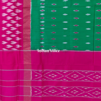 Green with Magenta Pink Pochampally Ikat Silk Saree
