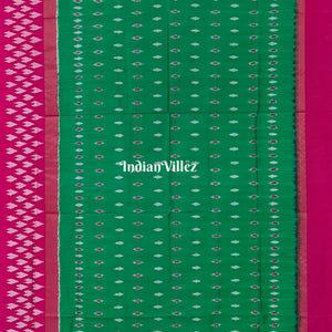 Green with Magenta Pink Pochampally Ikat Silk Saree