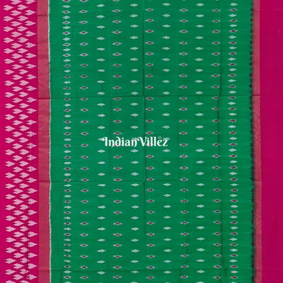 Green with Magenta Pink Pochampally Ikat Silk Saree