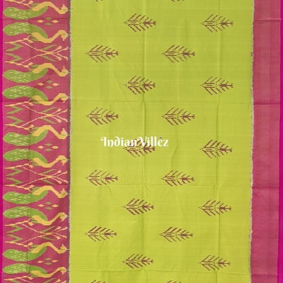 Fluorescent Green Magenta Peacock Design Pochampally Ikat Silk Saree
