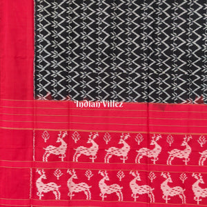 Black Red Silk Handloom Pochampally Ikat Saree