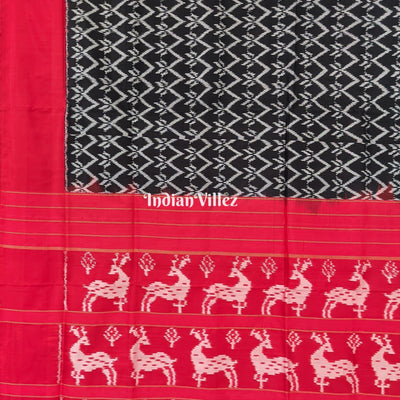 Black Red Silk Handloom Pochampally Ikat Saree