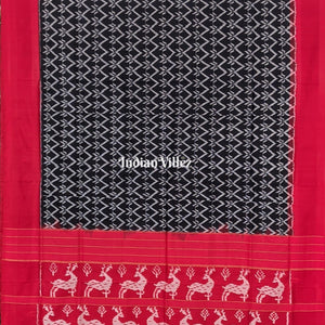 Black Red Silk Handloom Pochampally Ikat Saree
