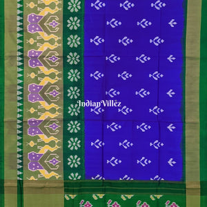Blue Green Floral Design Pochampally Ikat Silk Saree