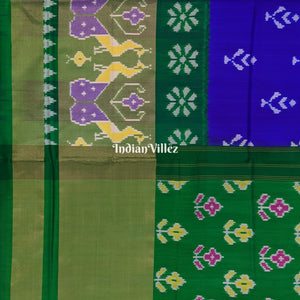 Blue Green Floral Design Pochampally Ikat Silk Saree