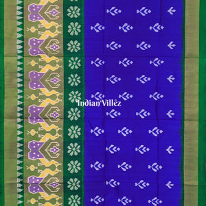 Blue Green Floral Design Pochampally Ikat Silk Saree