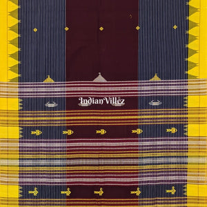 Yellow Maroon Odisha Handloom Natural Dye Kotpad Cotton Saree