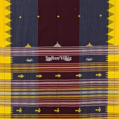 Yellow Maroon Odisha Handloom Natural Dye Kotpad Cotton Saree