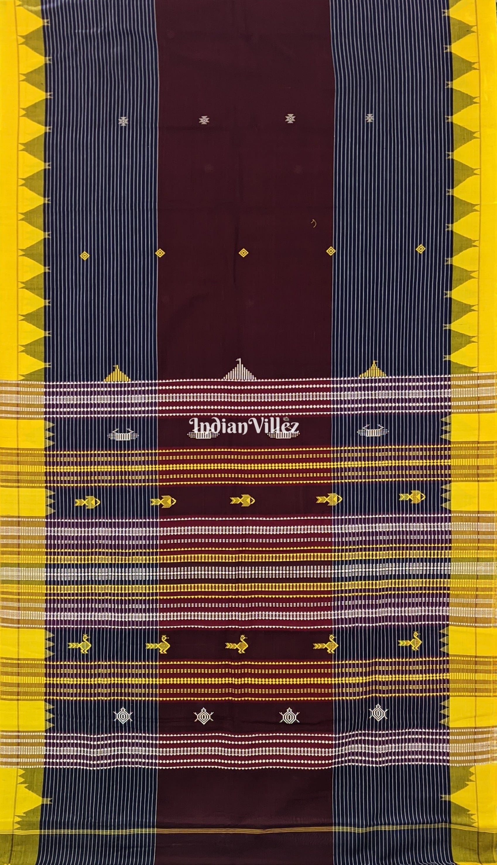 Yellow Maroon Odisha Handloom Natural Dye Kotpad Cotton Saree