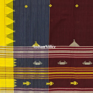 Yellow Maroon Odisha Handloom Natural Dye Kotpad Cotton Saree