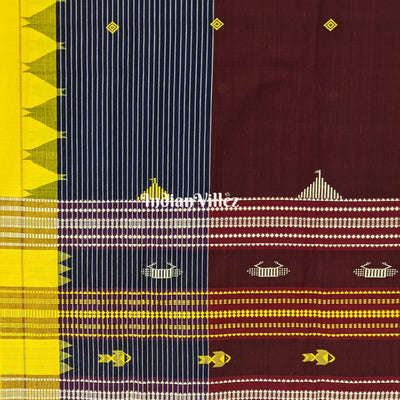 Yellow Maroon Odisha Handloom Natural Dye Kotpad Cotton Saree