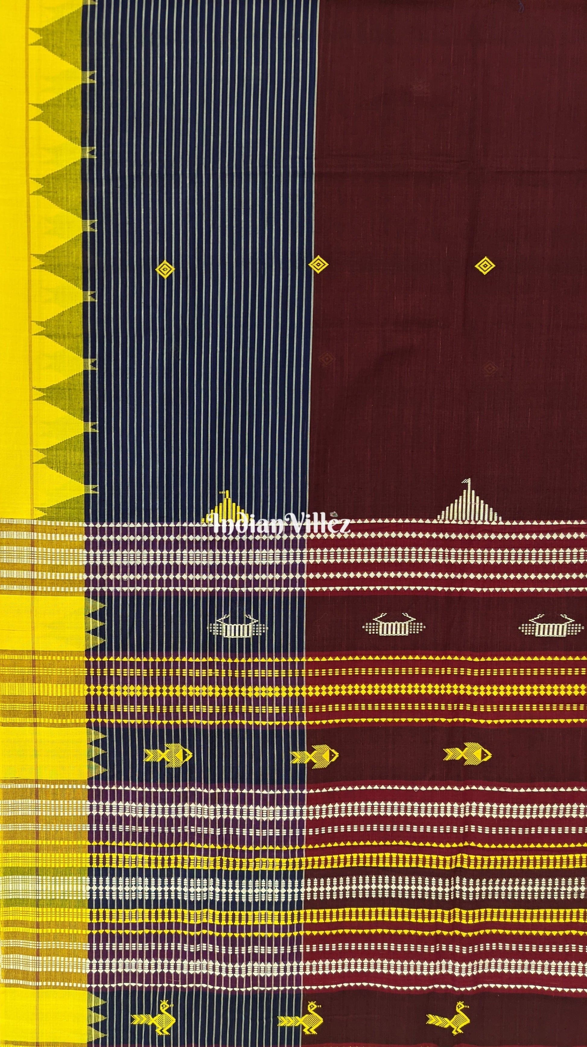 Yellow Maroon Odisha Handloom Natural Dye Kotpad Cotton Saree