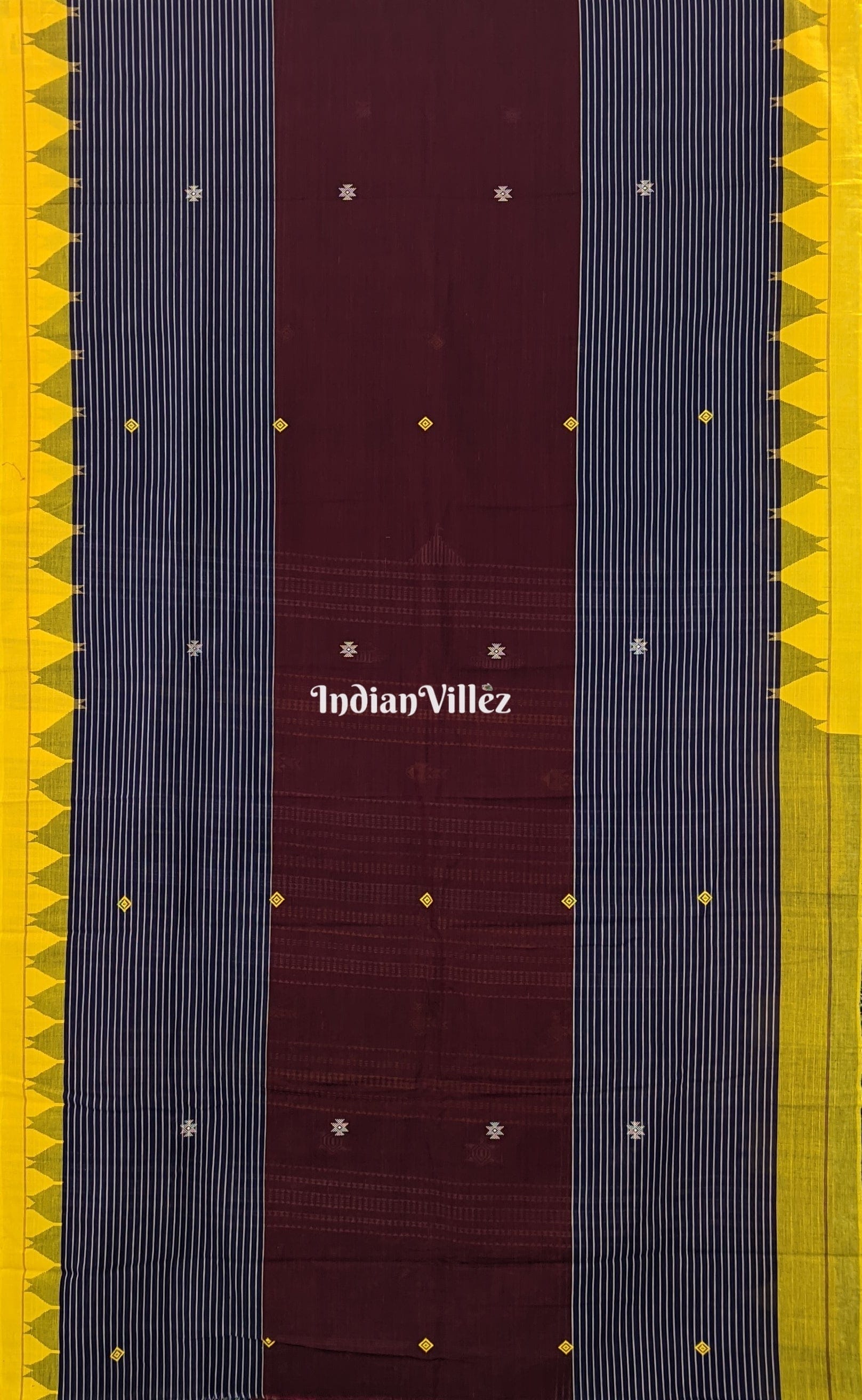 Yellow Maroon Odisha Handloom Natural Dye Kotpad Cotton Saree