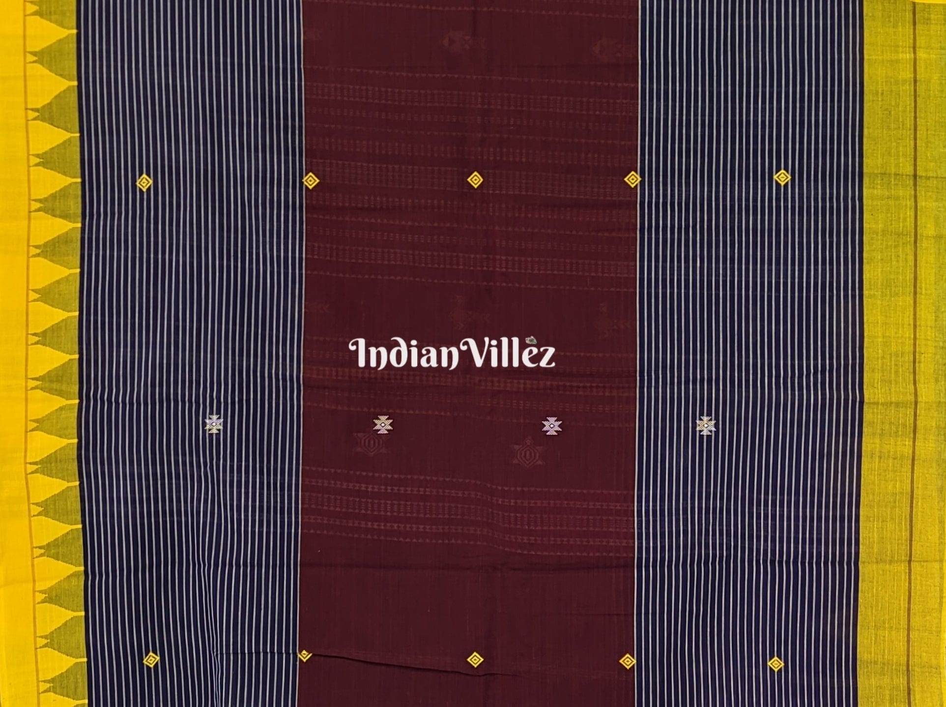 Yellow Maroon Odisha Handloom Natural Dye Kotpad Cotton Saree