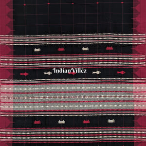 Black Check Natural Dyed Kotpad Cotton Saree