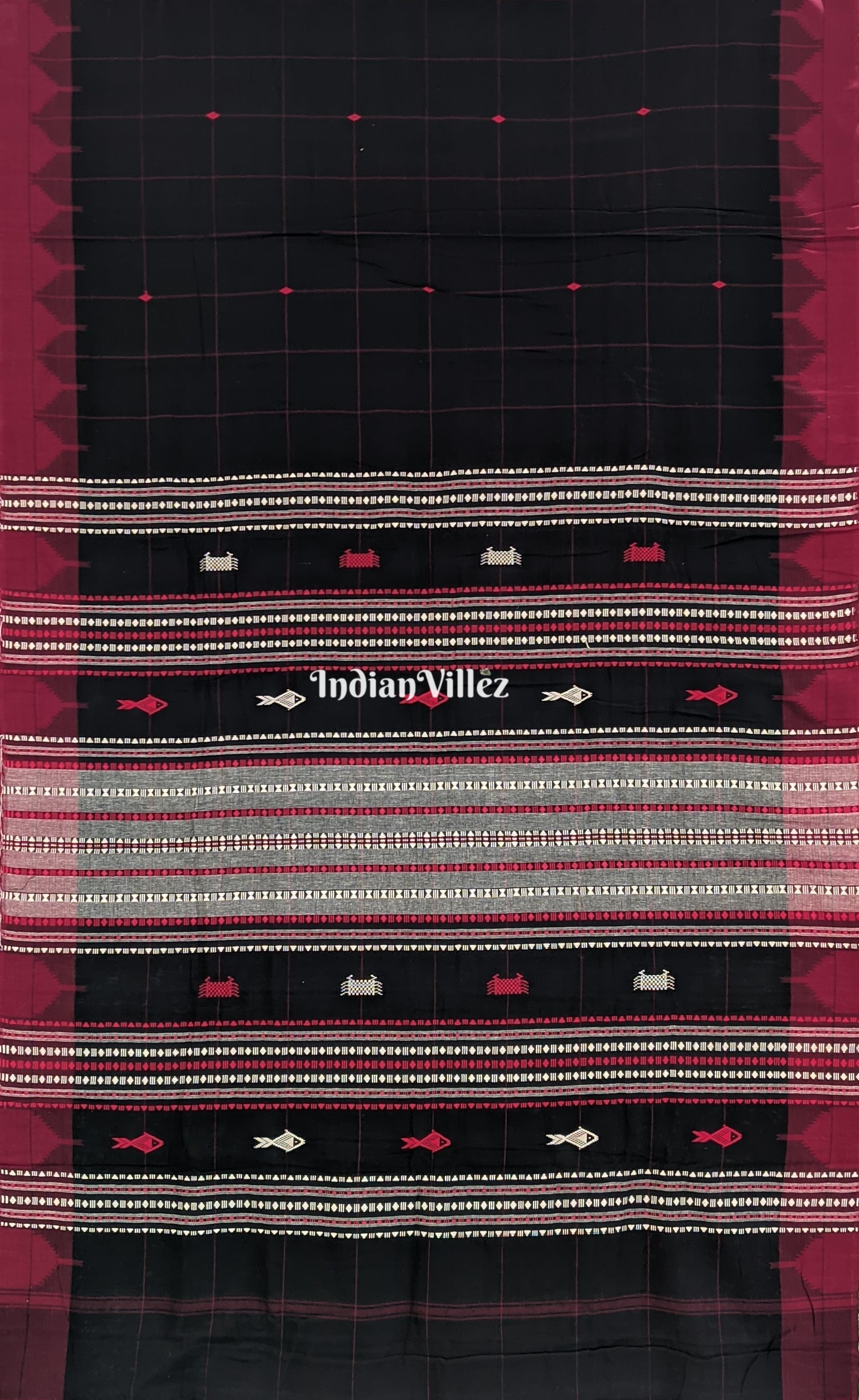 Black Check Natural Dyed Kotpad Cotton Saree