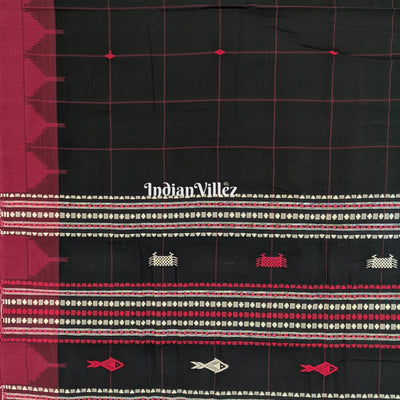 Black Check Natural Dyed Kotpad Cotton Saree