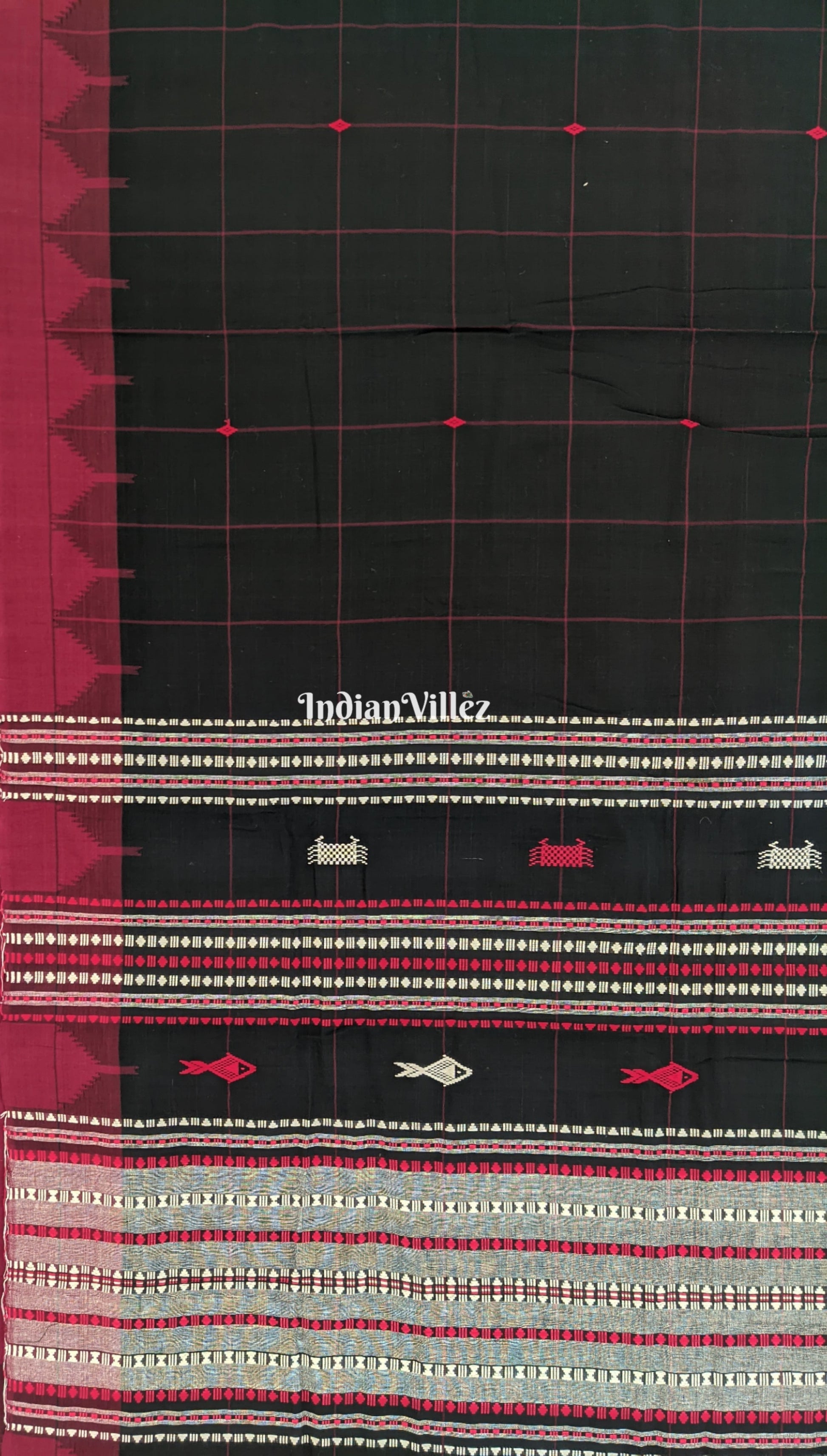 Black Check Natural Dyed Kotpad Cotton Saree