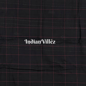Black Check Natural Dyed Kotpad Cotton Saree