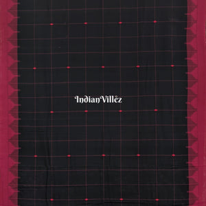 Black Check Natural Dyed Kotpad Cotton Saree