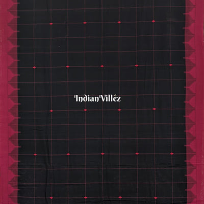 Black Check Natural Dyed Kotpad Cotton Saree