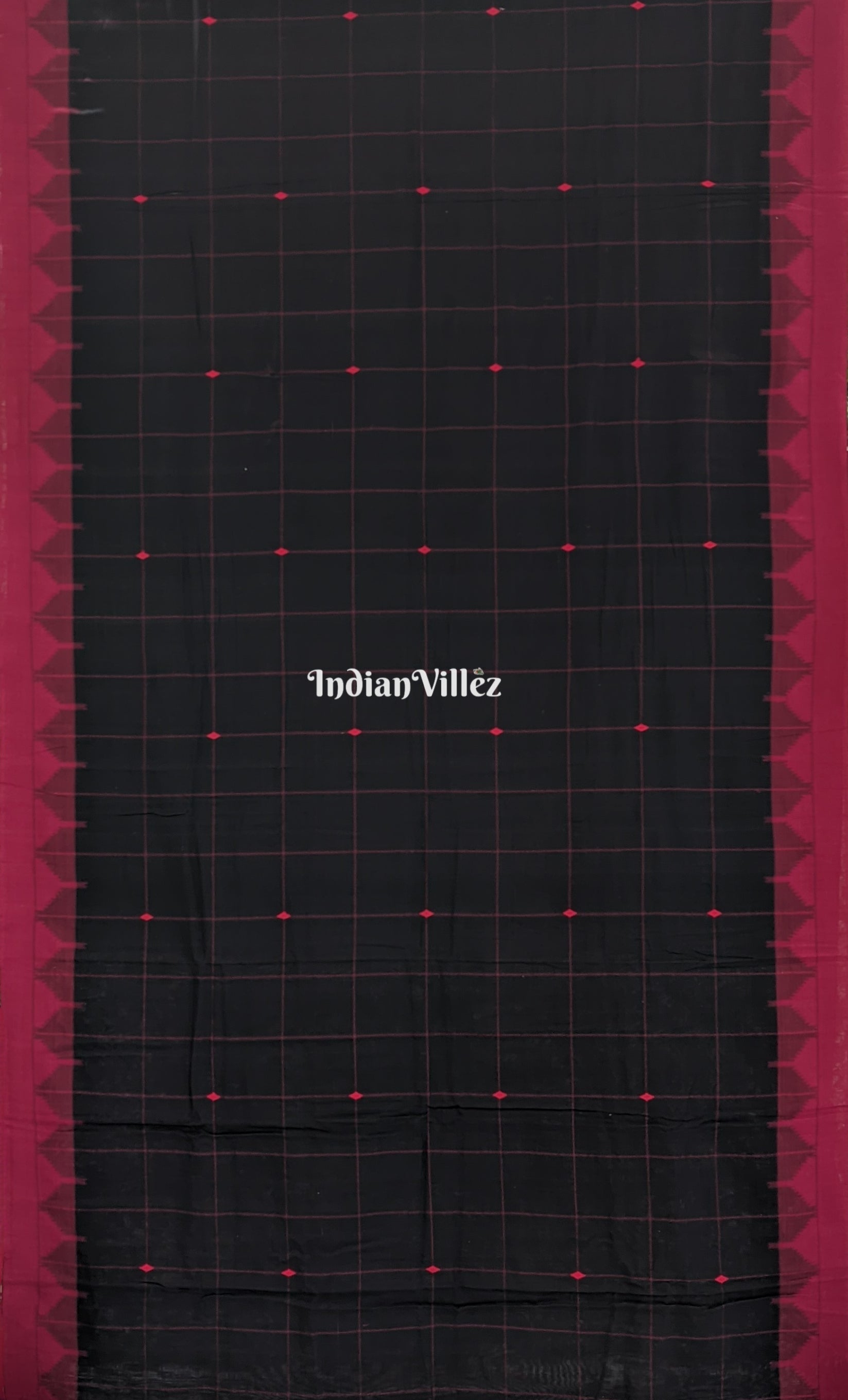 Black Check Natural Dyed Kotpad Cotton Saree