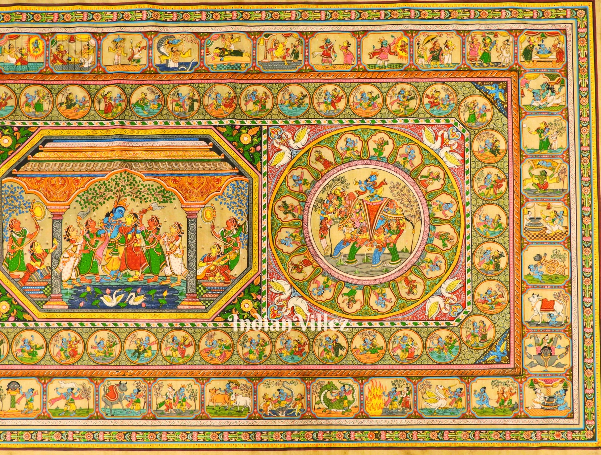 Krishna Leela With Kandarpa Rath & Kandarpa Hasti Pattachitra Painting For Home Wall Art Decor