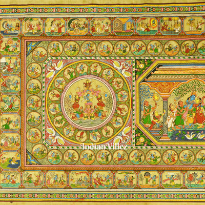 Krishna Leela With Kandarpa Rath & Kandarpa Hasti Pattachitra Painting For Home Wall Art Decor