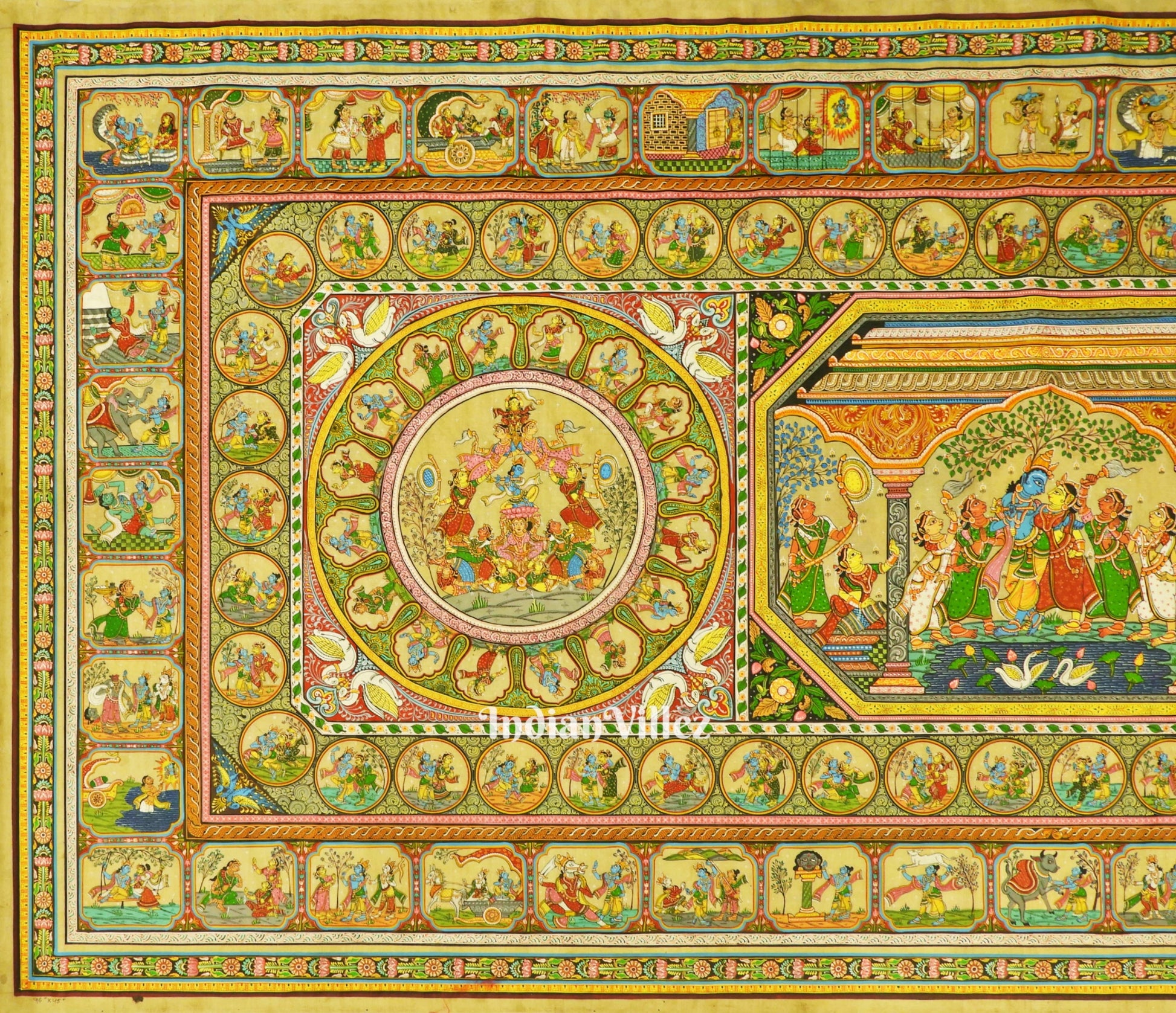 Krishna Leela With Kandarpa Rath & Kandarpa Hasti Pattachitra Painting For Home Wall Art Decor